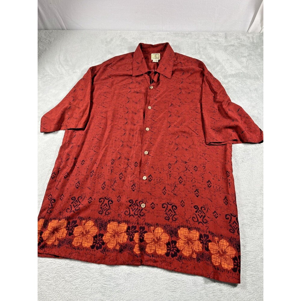 Morro Bay Mens L Hawaiin Shirt  Flowers Red Short Sleeve